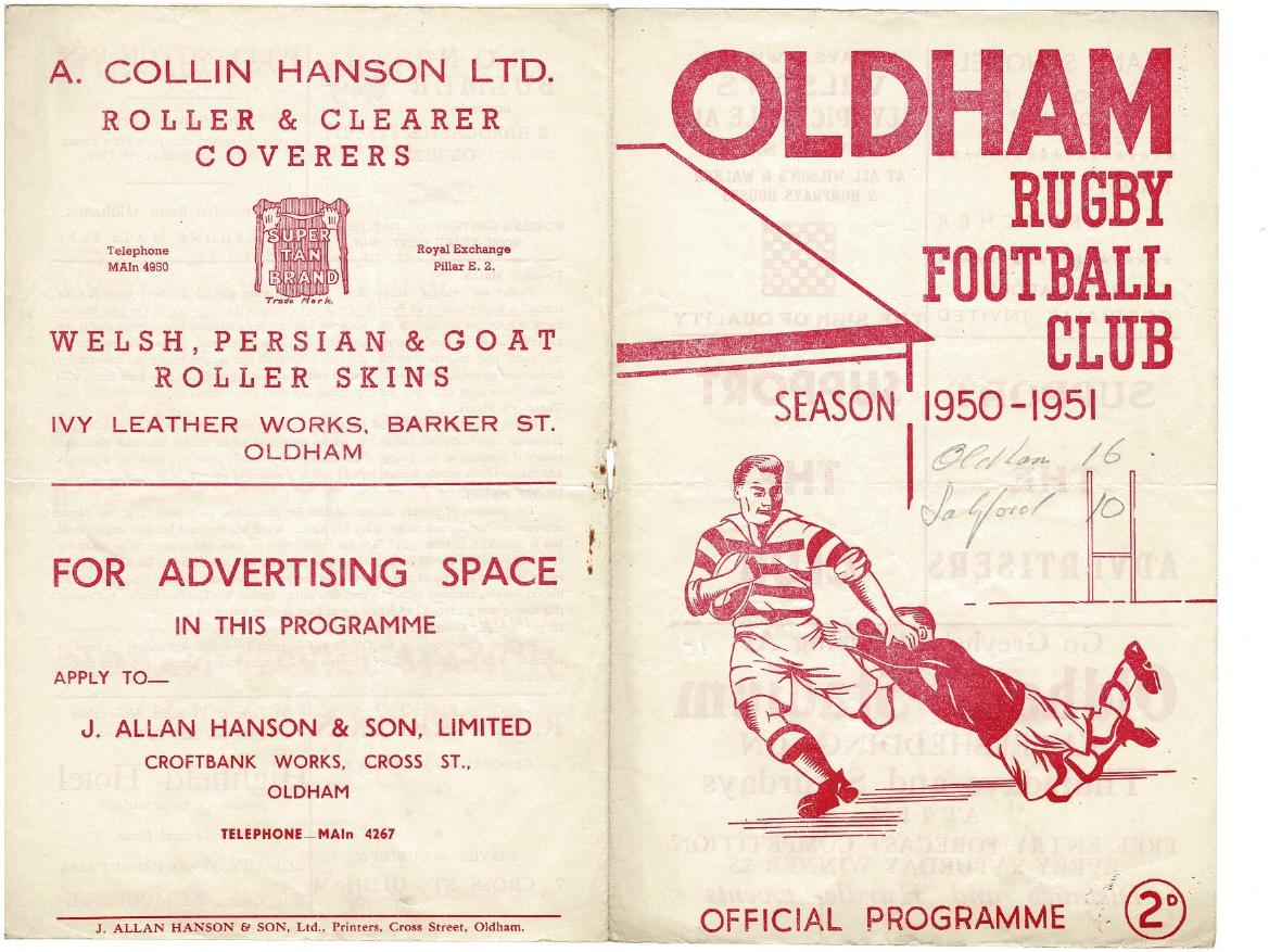 Programme cover: Oldham v Salford, 7 October 1950