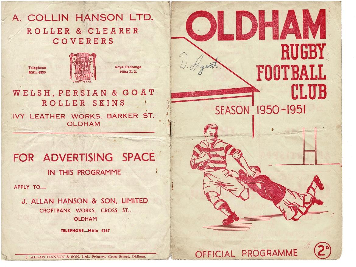 Programme cover: Oldham v Warrington, 10 October 1950