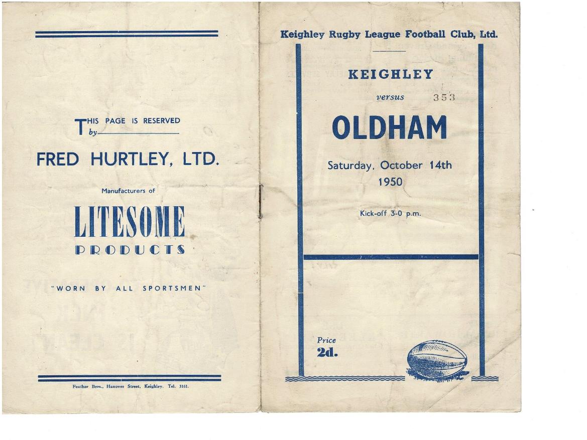 Programme cover: Oldham v Keighley, 14 October 1950