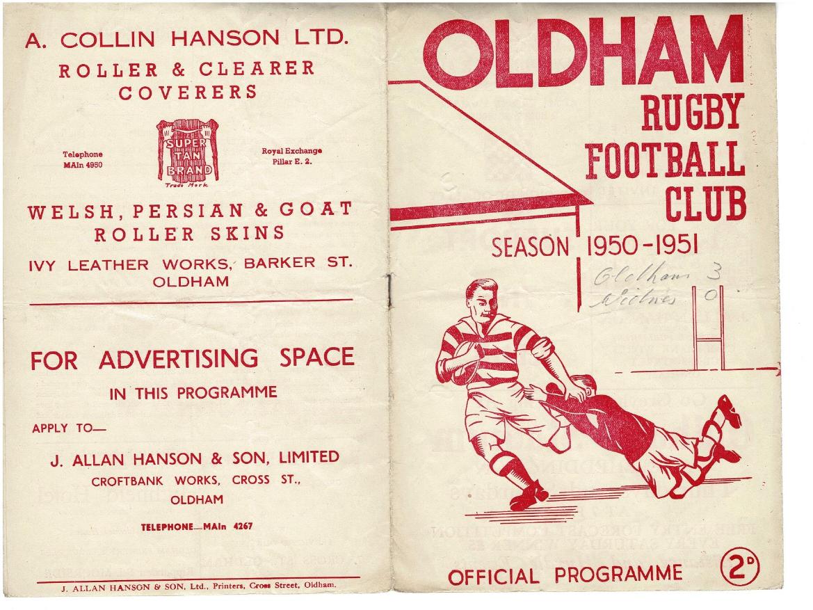 Programme cover: Oldham v Widnes, 18 November 1950