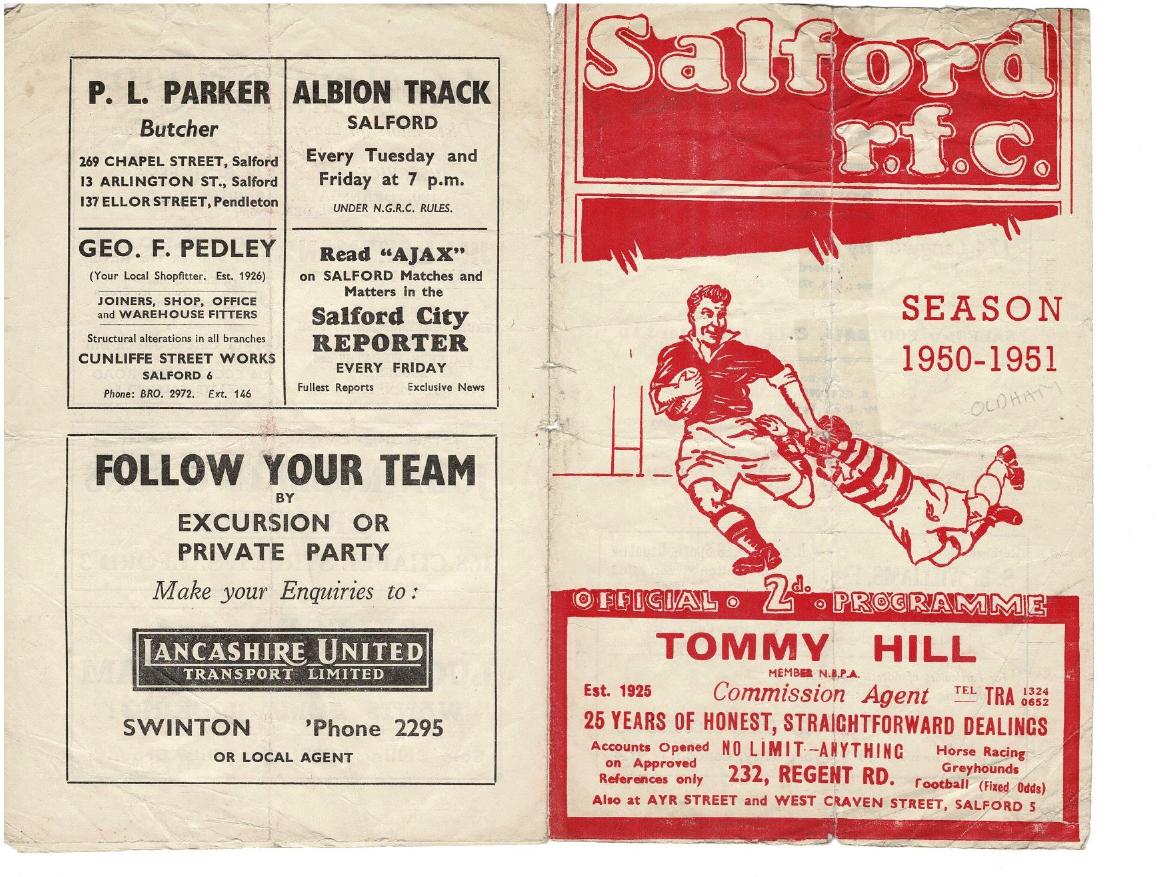 Programme cover: Oldham v Salford, 25 November 1950