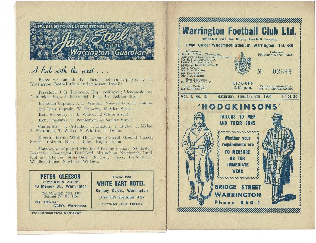 Programme cover: Oldham v Warrington, 6 January 1951