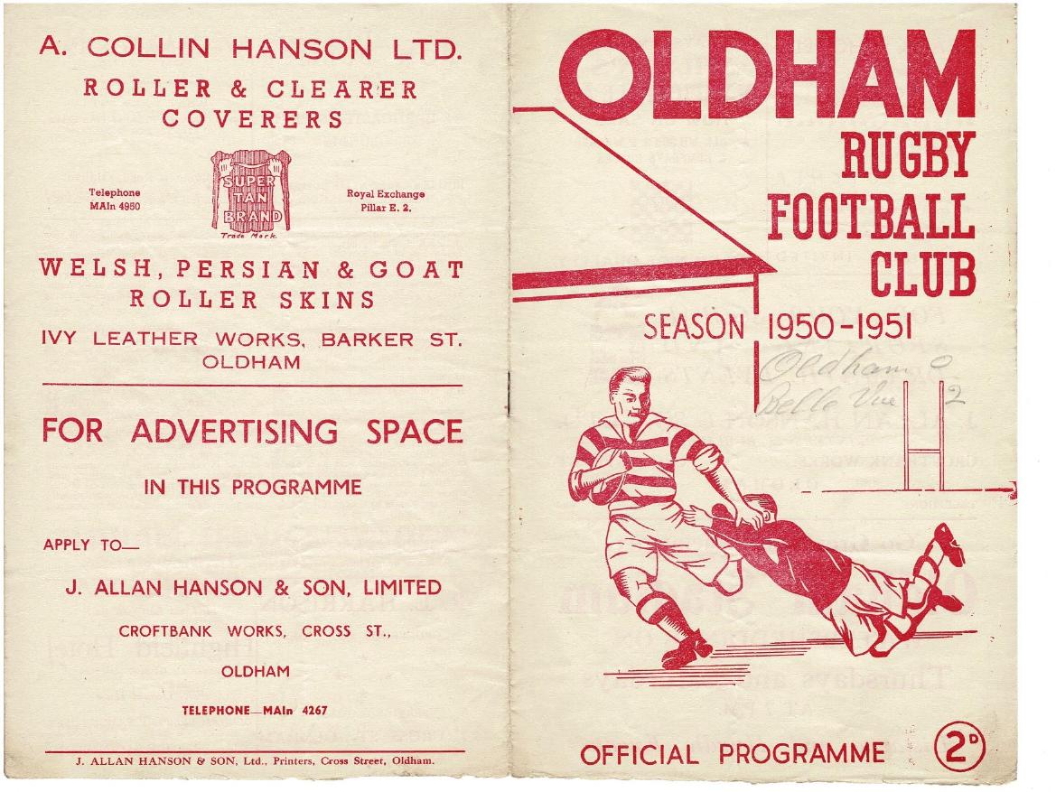Programme cover: Oldham v Belle Vue Rangers, 20 January 1951