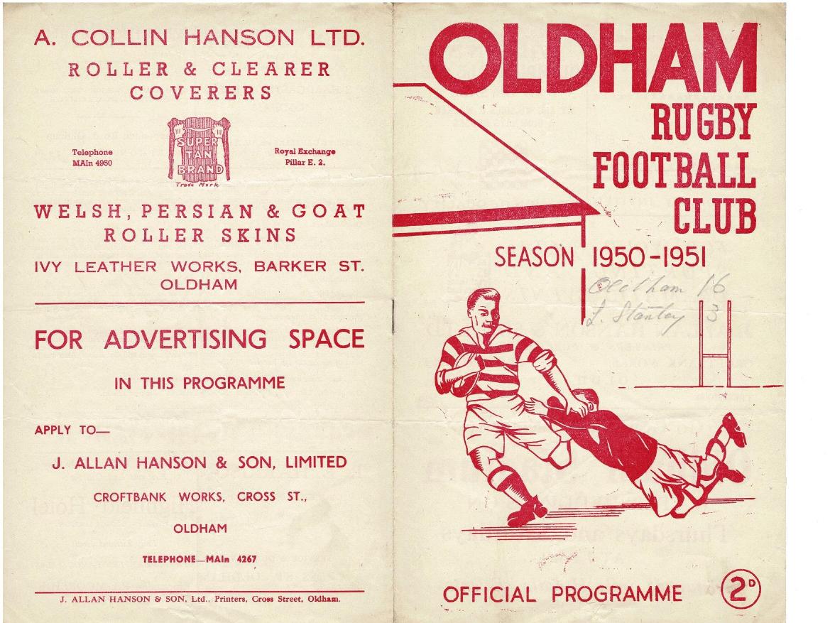 Programme cover: Oldham v Liverpool Stanley, 3 March 1951