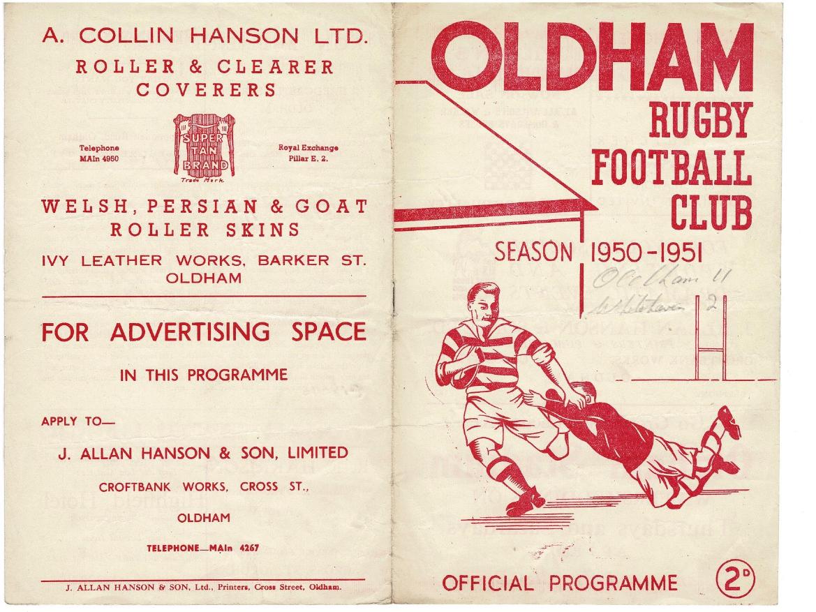 Programme cover: Oldham v Whitehaven, 24 March 1951