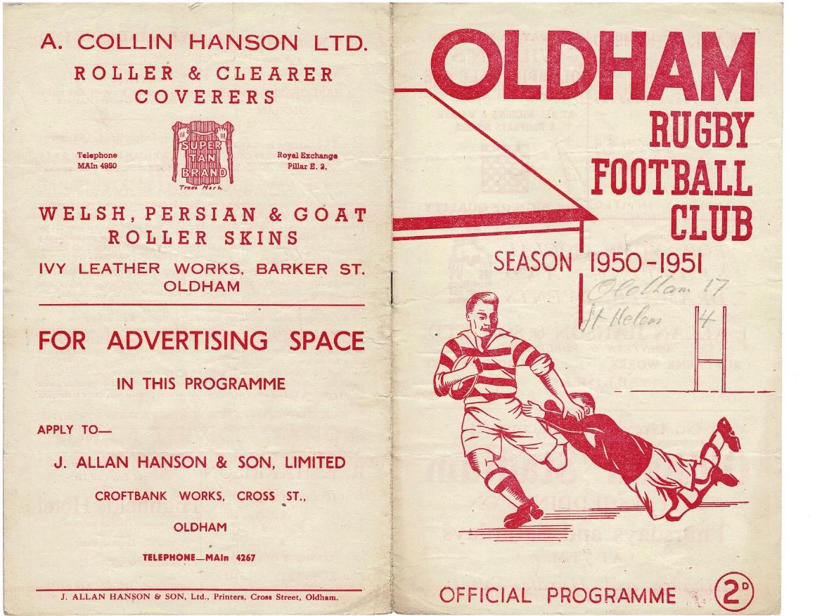 Programme cover: Oldham v St Helens, 7 April 1951