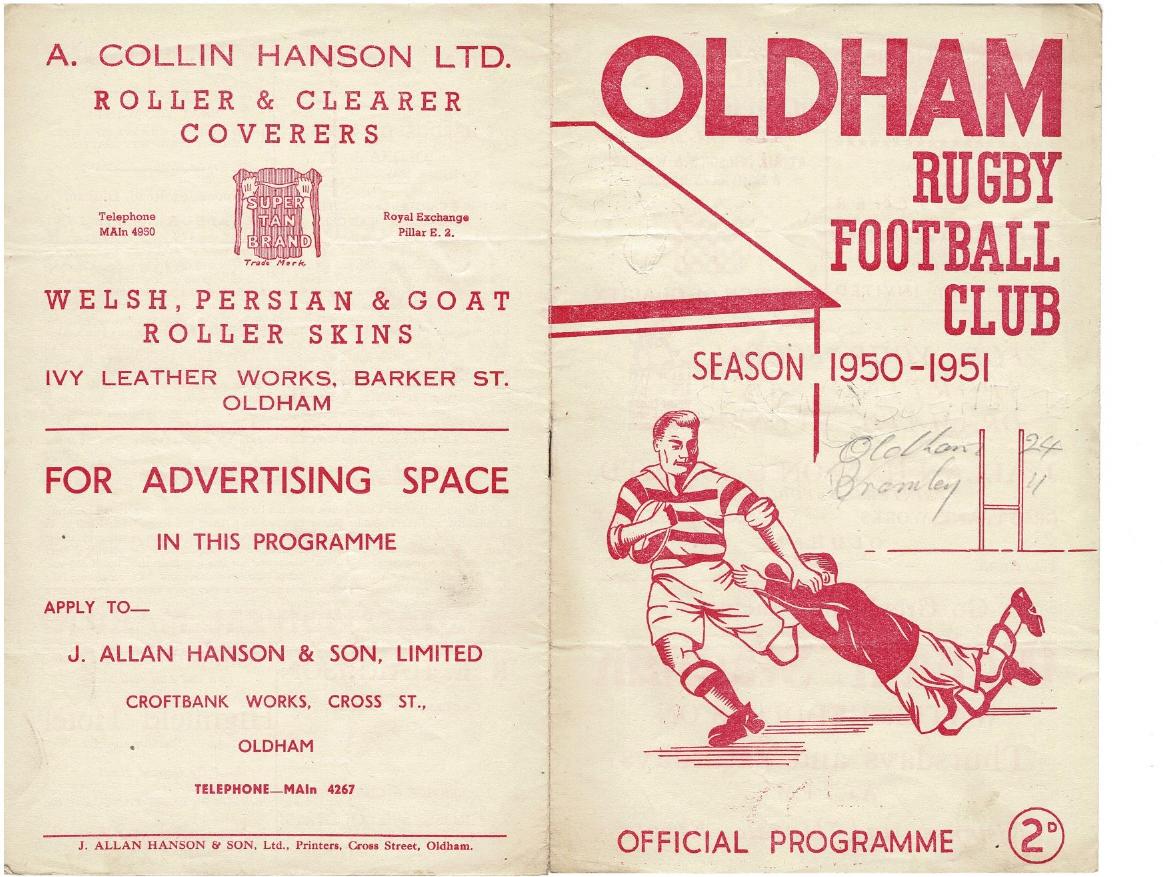 Programme cover: Oldham v Bramley, 21 April 1951