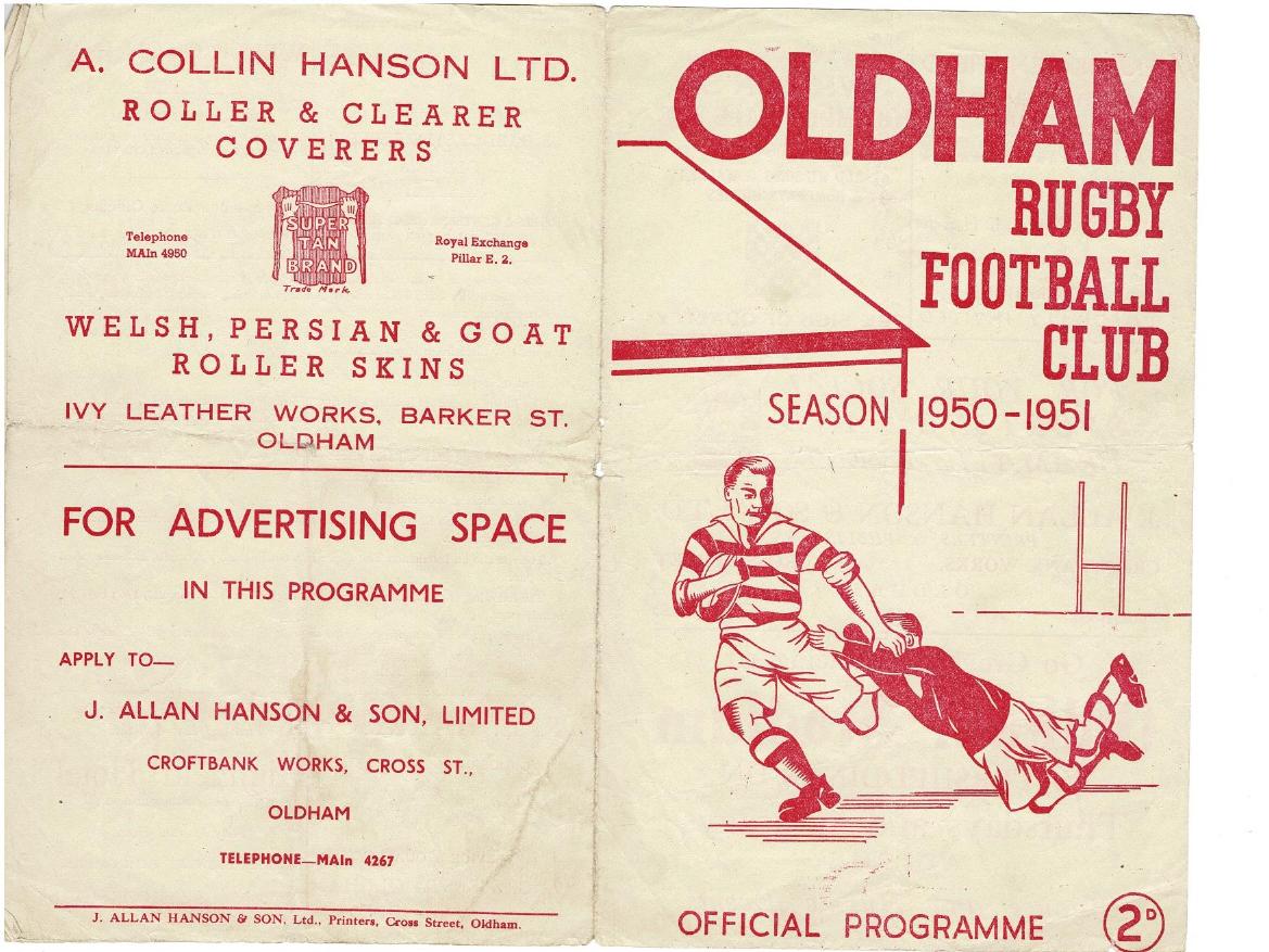 Programme cover: Oldham v Wigan, 23 April 1951