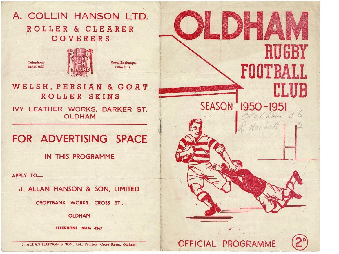 Programme cover: Oldham v Rochdale Hornets, 30 April 1951