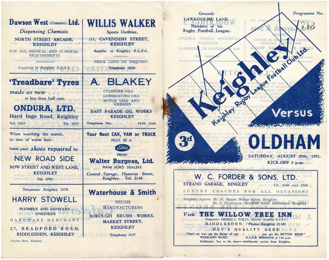 Programme cover: Oldham v Keighley, 25 August 1951