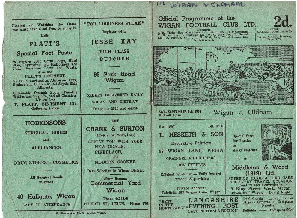 Programme cover: Oldham v Wigan, 8 September 1951