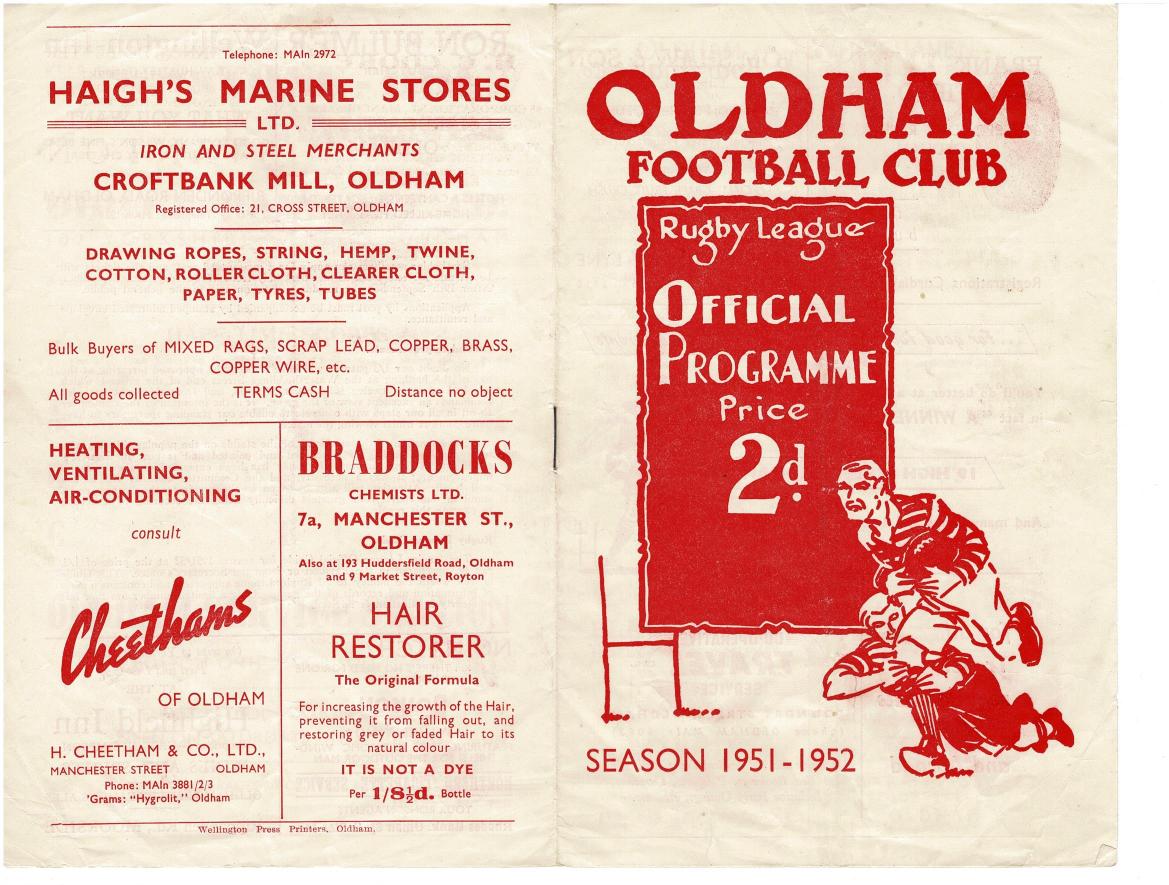 Programme cover: Oldham v Whitehaven, 10 September 1951