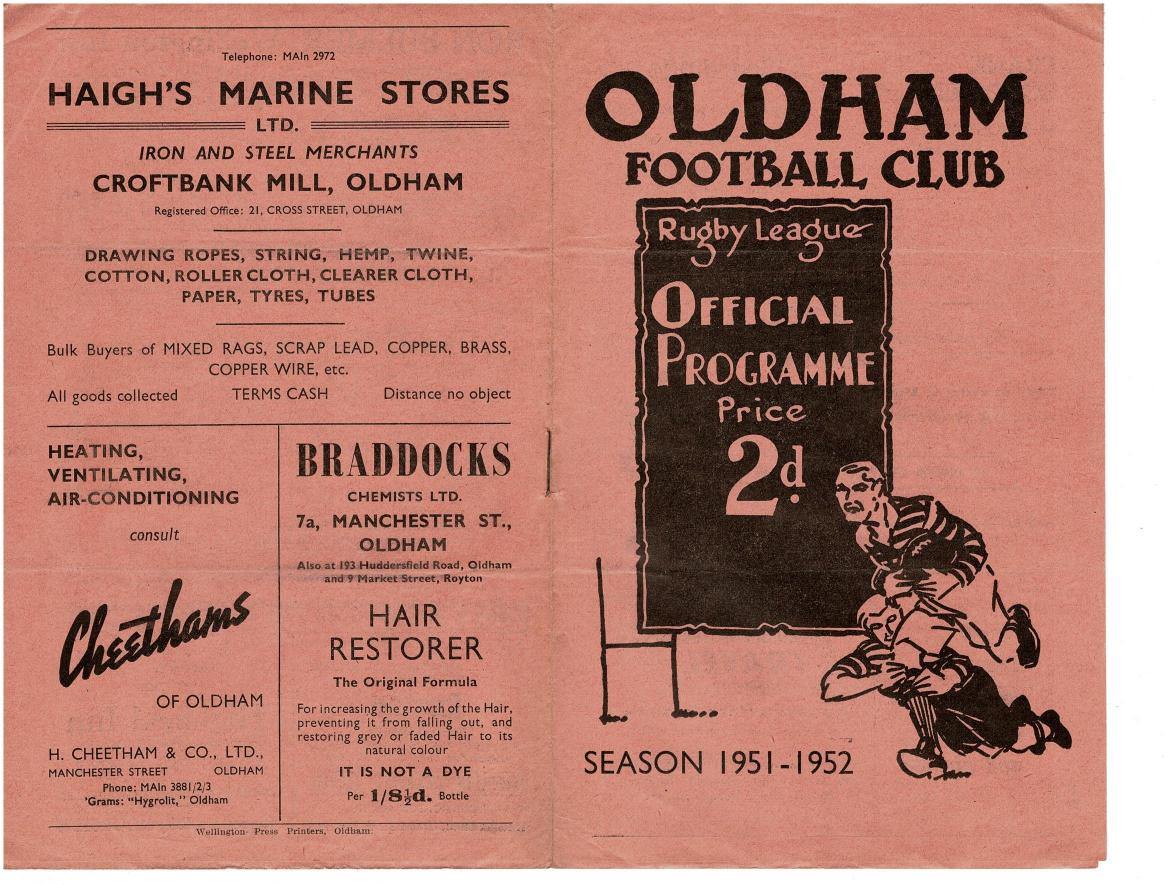 Programme cover: Oldham v Widnes, 24 September 1951