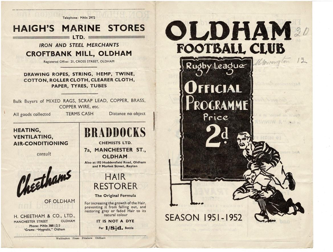 Programme cover: Oldham v Warrington, 6 October 1951