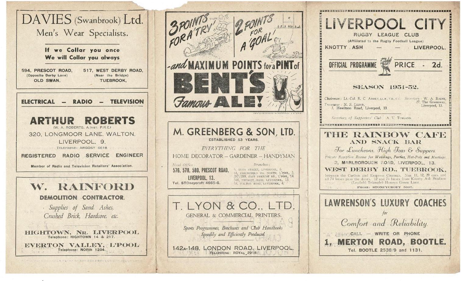 Programme cover: Oldham v Liverpool City, 13 October 1951