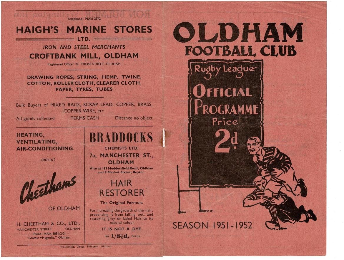 Programme cover: Oldham v Leigh, 16 October 1951