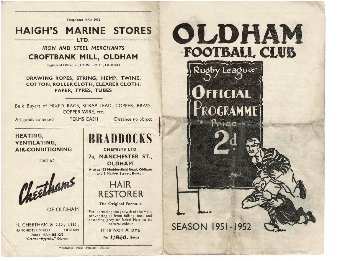 Programme cover: Oldham v Leigh, 20 October 1951