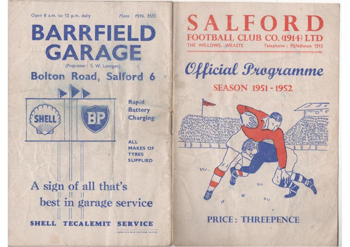 Programme cover: Oldham v Salford, 27 October 1951