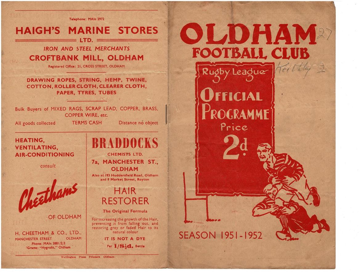 Programme cover: Oldham v Keighley, 22 December 1951