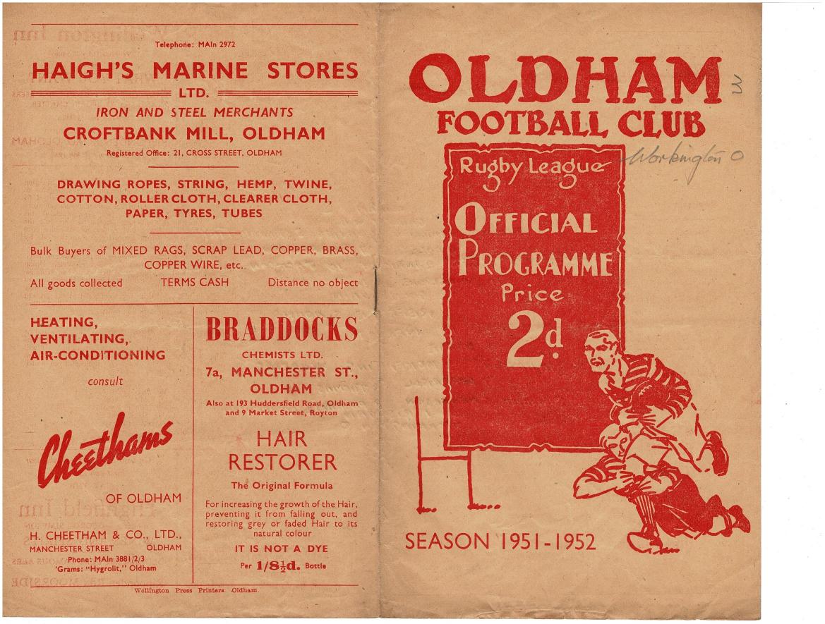 Programme cover: Oldham v Workington Town, 26 December 1951