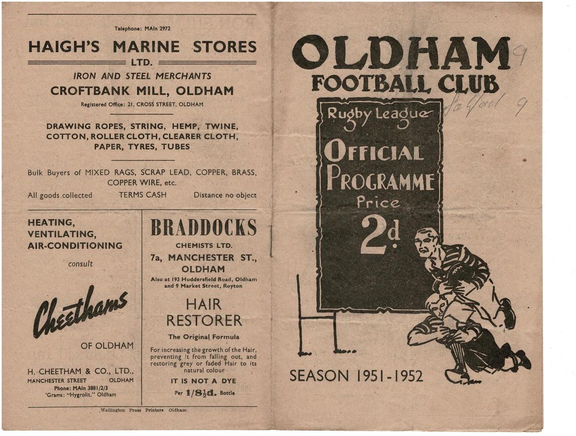 Programme cover: Oldham v Salford, 12 January 1952