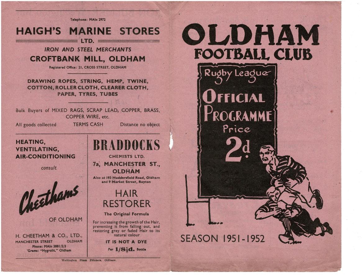 Programme cover: Oldham v Hull Kingston Rovers, 23 February 1952