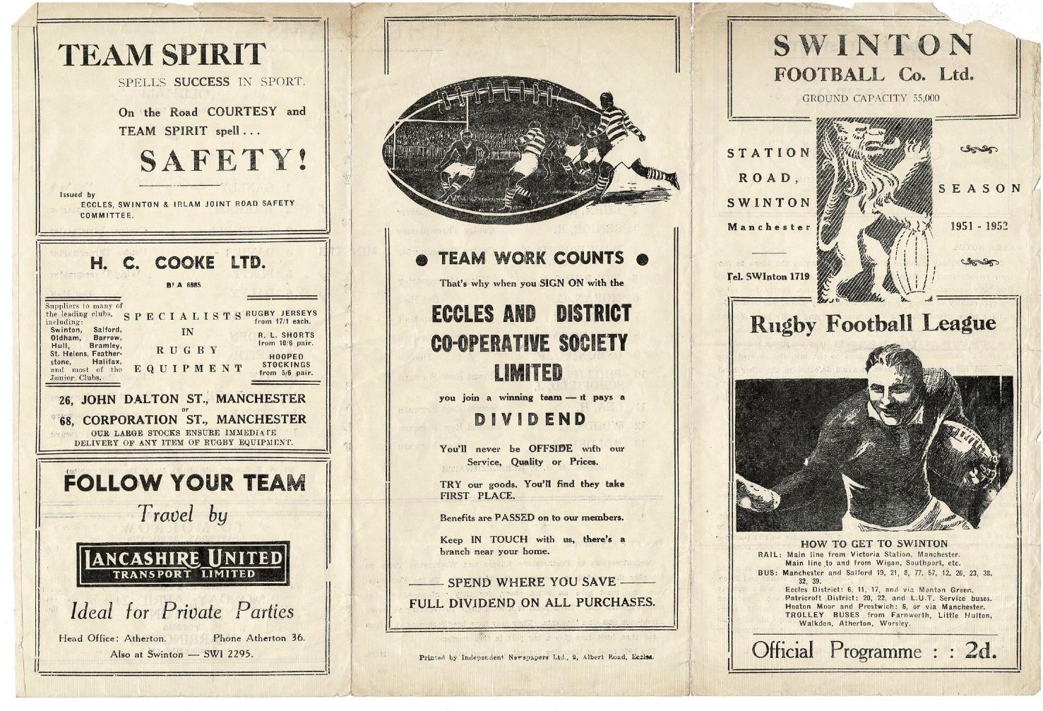 Programme cover: Oldham v Swinton, 11 April 1952