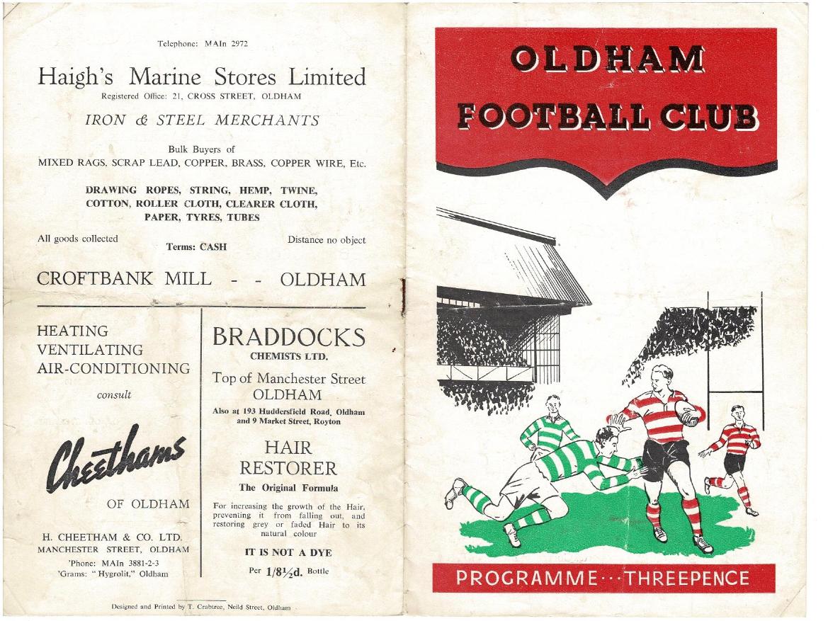 Programme cover: Oldham v Rochdale Hornets, 16 August 1952