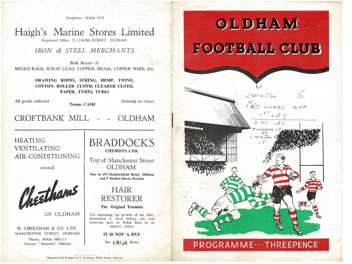 Programme cover: Oldham v Swinton, 30 August 1952
