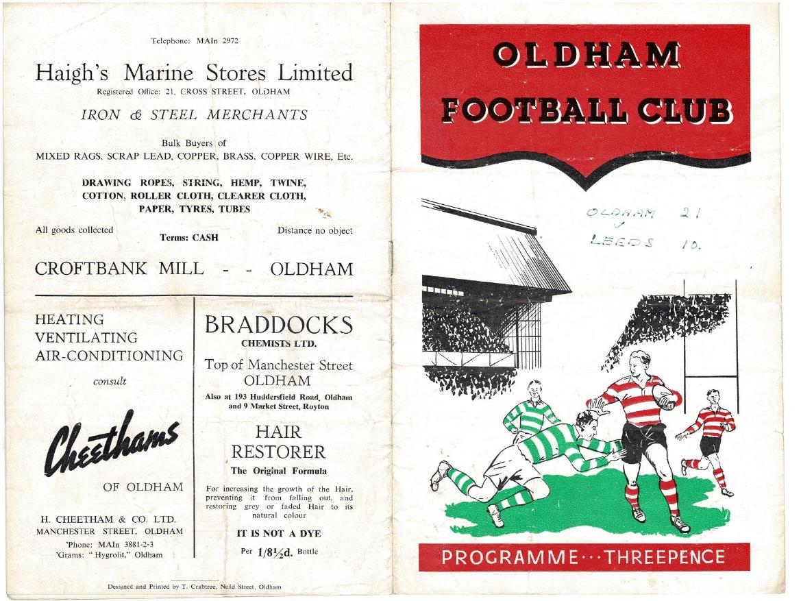 Programme cover: Oldham v Leeds, 6 September 1952