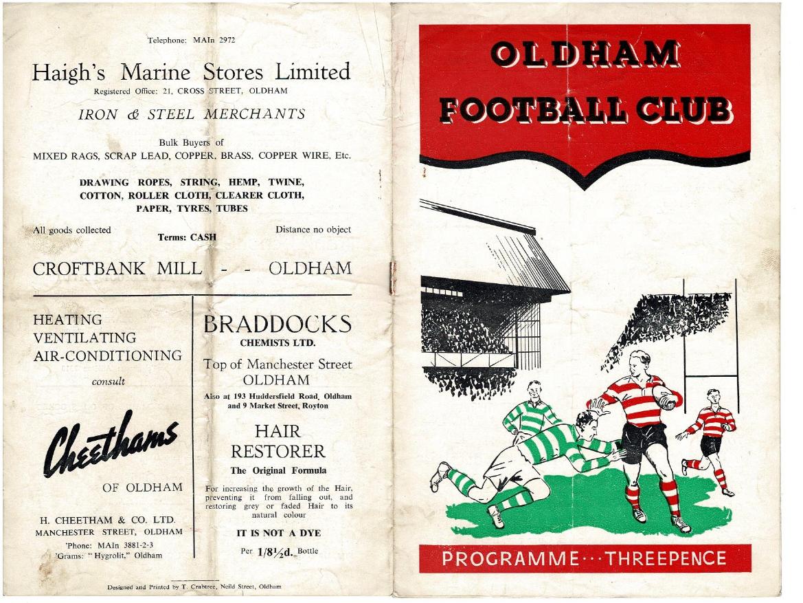 Programme cover: Oldham v Wakefield Trinity, 20 September 1952