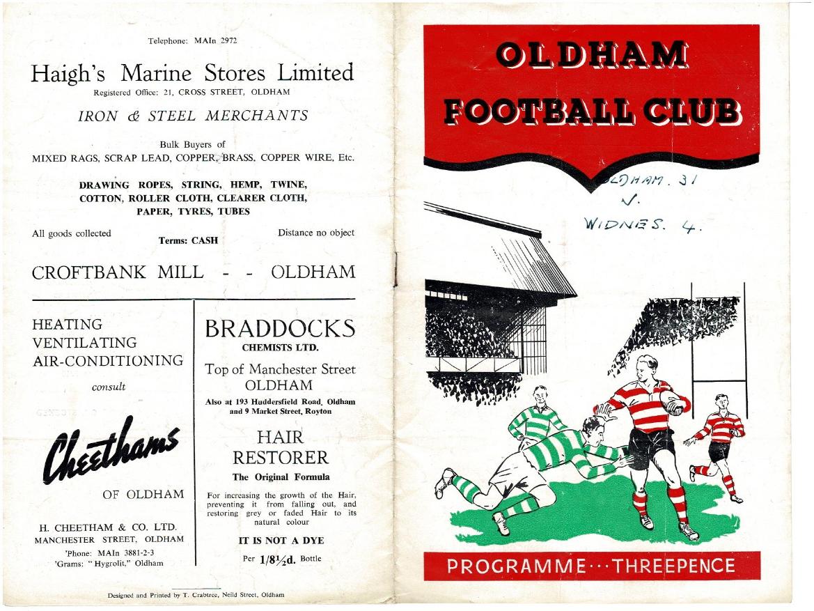 Programme cover: Oldham v Widnes, 11 October 1952