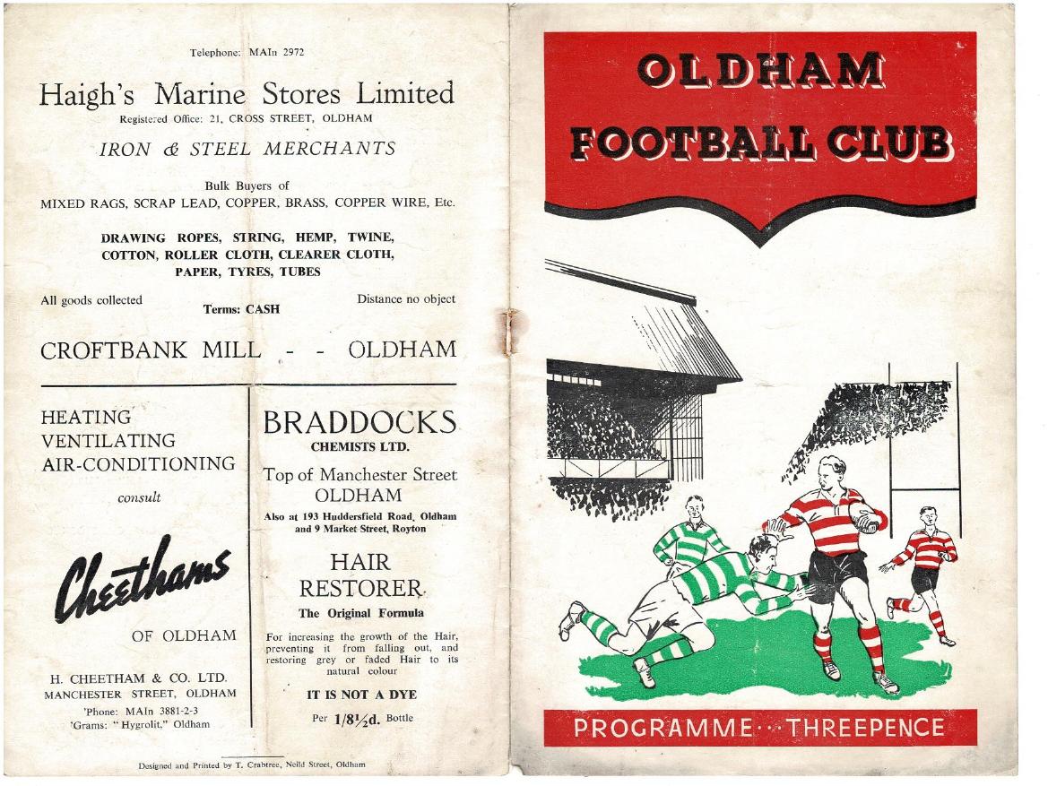 Programme cover: Oldham v Warrington, 25 October 1952