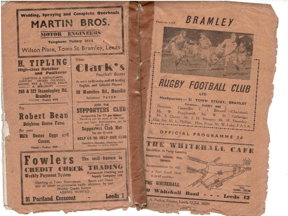 Programme cover: Oldham v Bramley, 1 November 1952