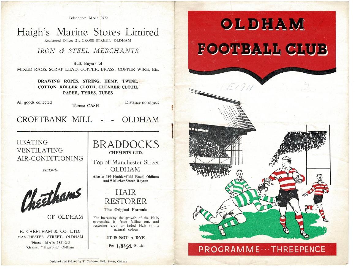 Programme cover: Oldham v Leigh, 8 November 1952