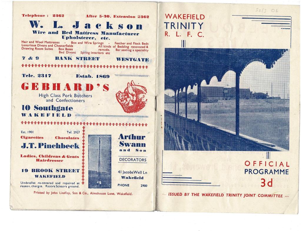 Programme cover: Oldham v Wakefield Trinity, 15 November 1952