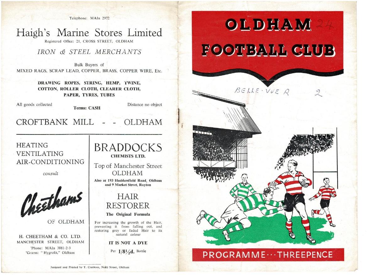Programme cover: Oldham v Belle Vue Rangers, 6 December 1952