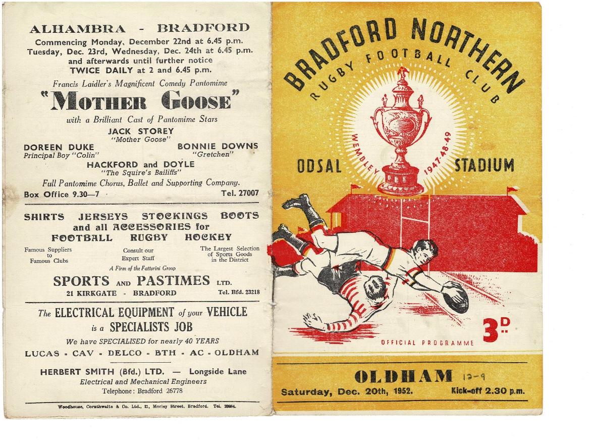 Programme cover: Oldham v Bradford Northern, 20 December 1952