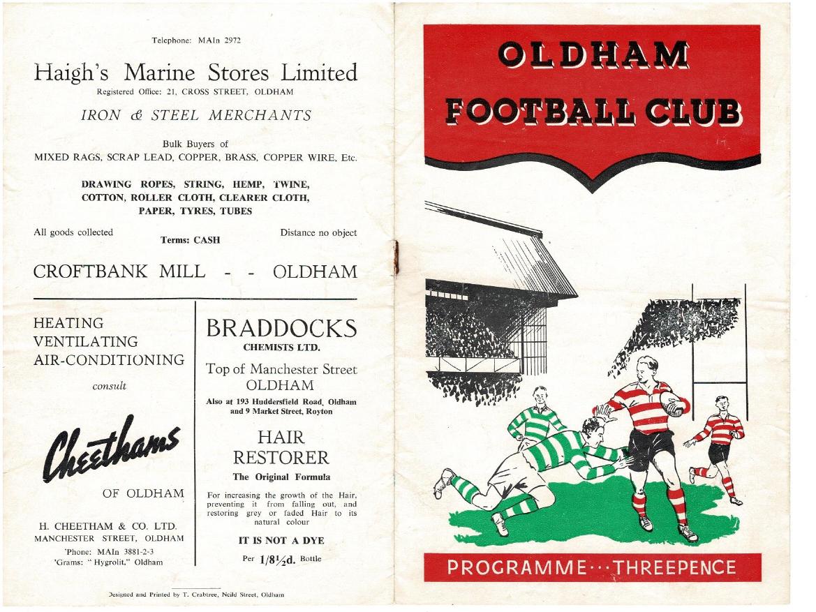 Programme cover: Oldham v Swinton, 25 December 1952