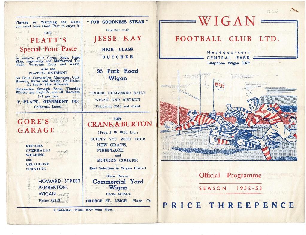 Programme cover: Oldham v Wigan, 10 January 1953