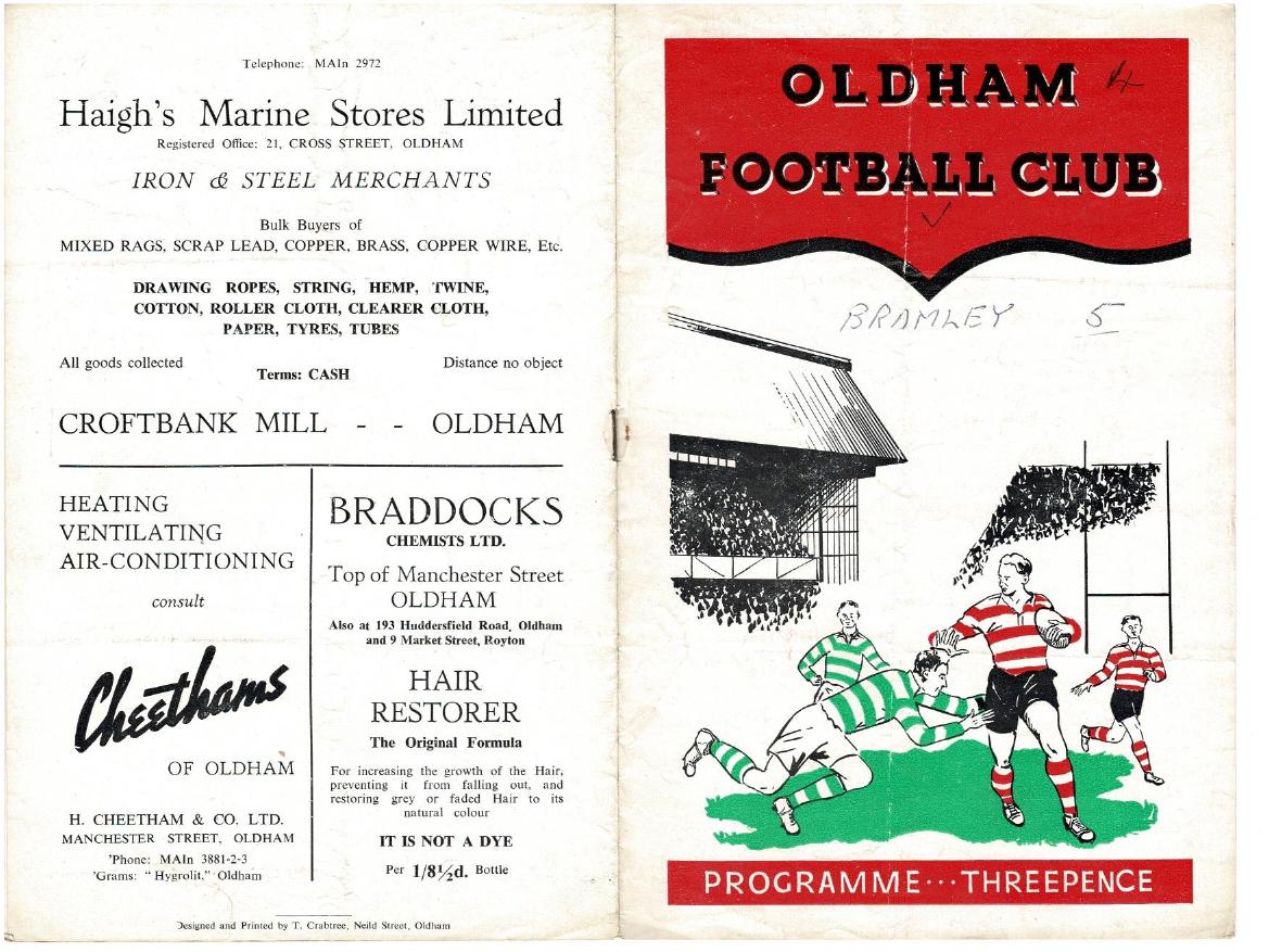 Programme cover: Oldham v Bramley, 31 January 1953