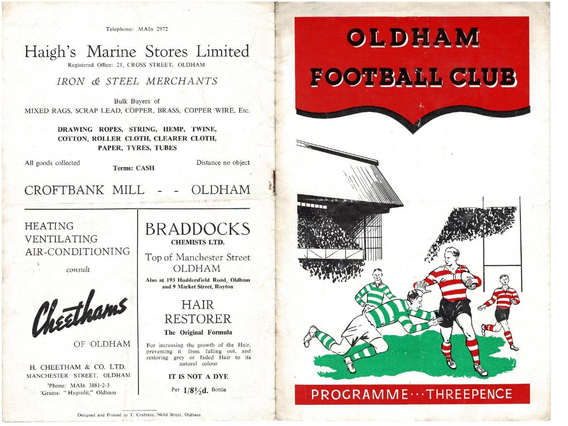 Programme cover: Oldham v St Helens, 14 February 1953