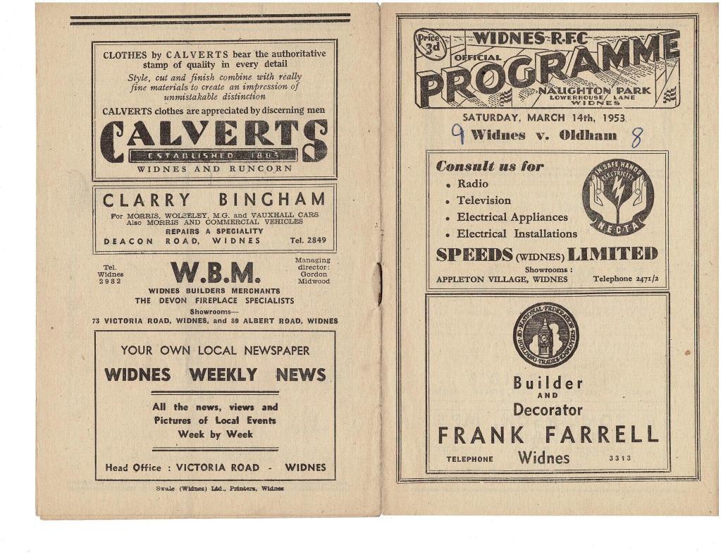 Programme cover: Oldham v Widnes, 14 March 1953