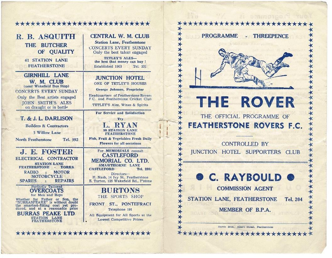 Programme cover: Oldham v Featherstone Rovers, 28 March 1953