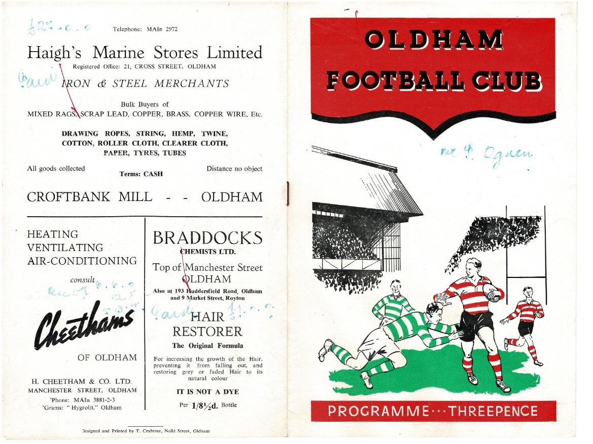 Programme cover: Oldham v Liverpool City, 11 April 1953