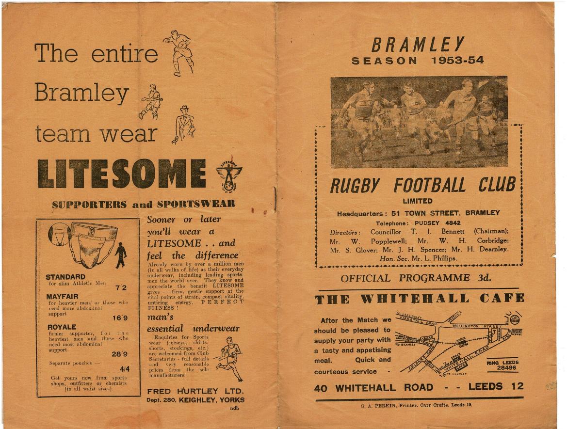 Programme cover: Oldham v Bramley, 26 August 1953