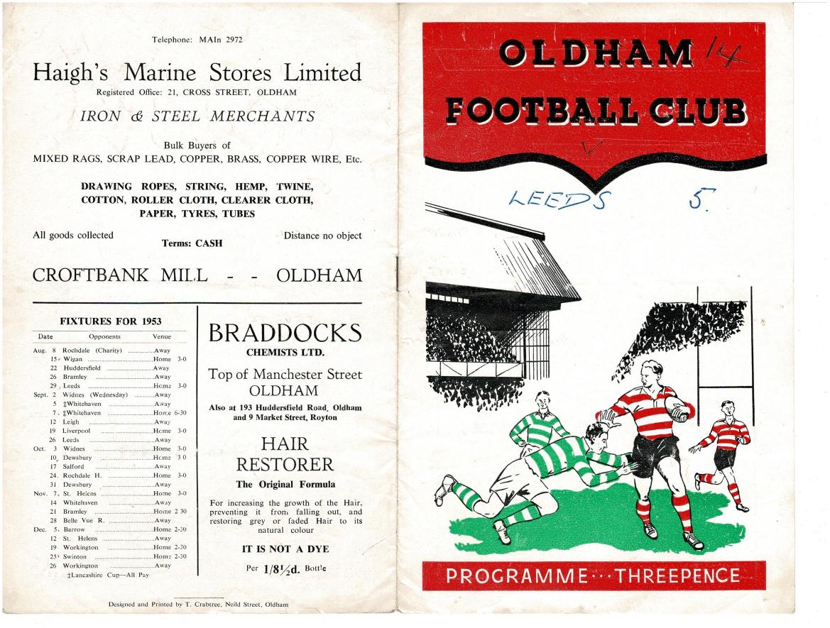 Programme cover: Oldham v Leeds, 29 August 1953