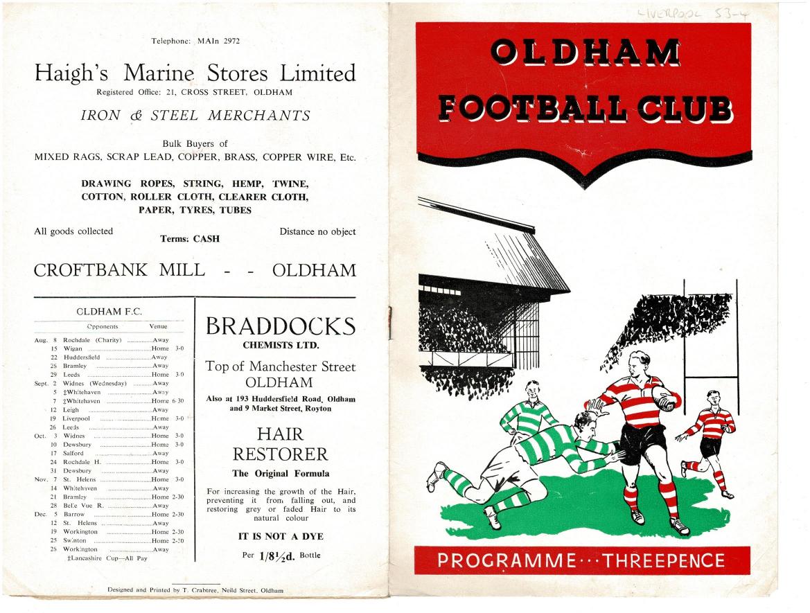 Programme cover: Oldham v Liverpool City, 19 September 1953