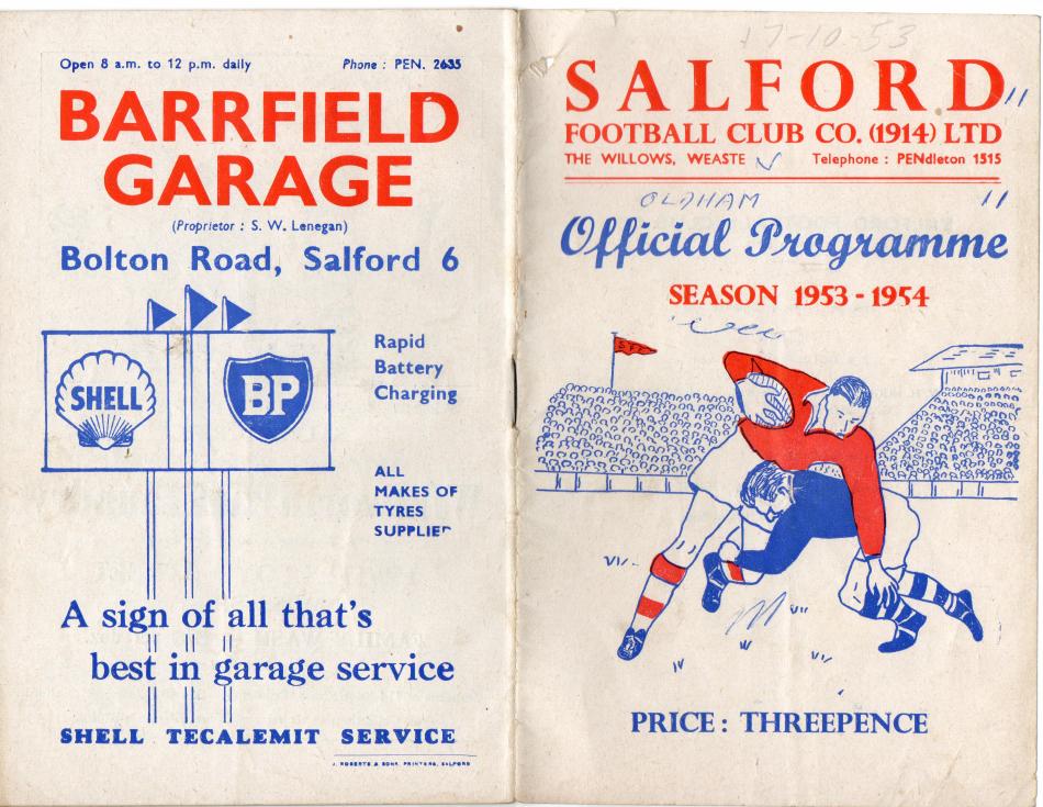 Programme cover: Oldham v Salford, 17 October 1953