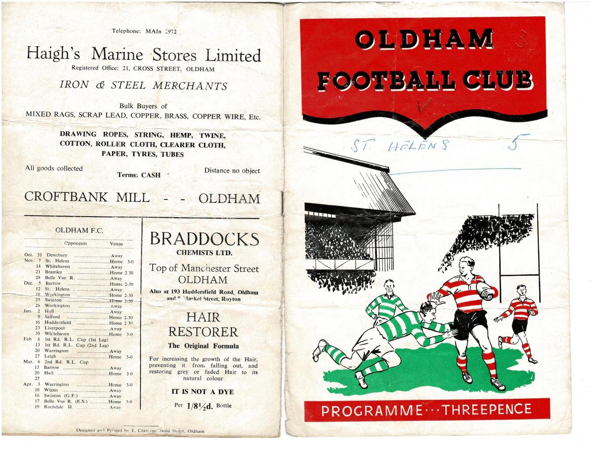 Programme cover: Oldham v St Helens, 7 November 1953